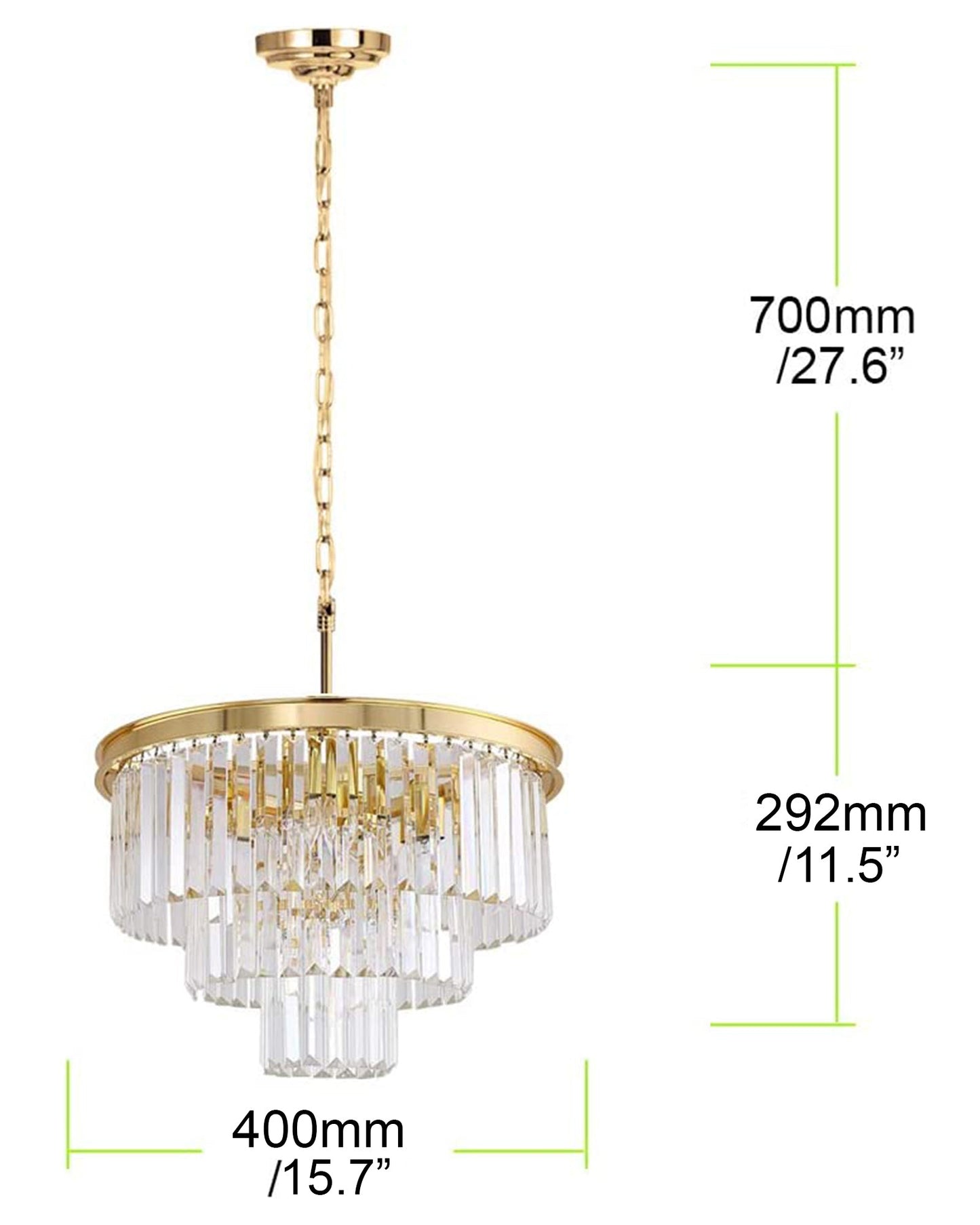 Modern Gold Crystal Chandelier 5 Lights 15.7 in Ceiling Pendant Light Fixtuers Round 3 Tiers Chandelier