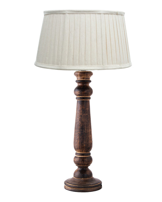 Floral Carved Black Wood Table Lamp With Empire Pleated Shade