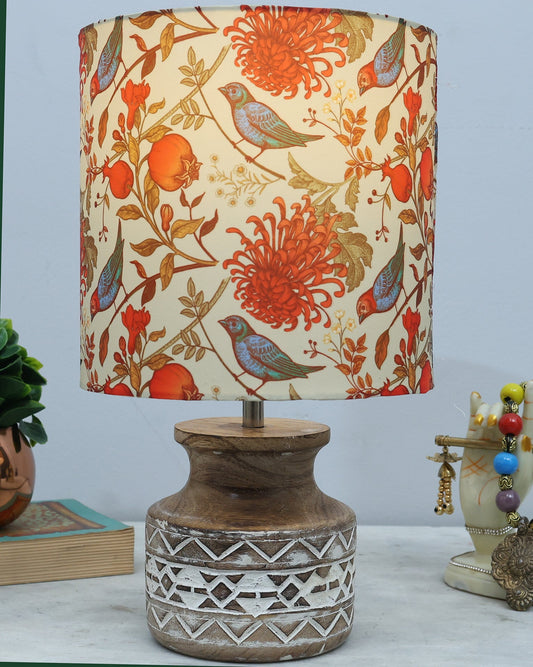 Wood Table Lamp, Modern Base Fabric Lampshade for Home Office Cafe Restaurant, Whitewash Pot