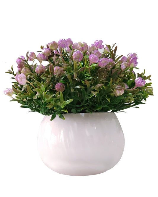 Ice Italian Rose Bunch Artificial faux Decorative Green Flower Plant, Table Centerpieces, Floral Arrangements, White Metal Pot