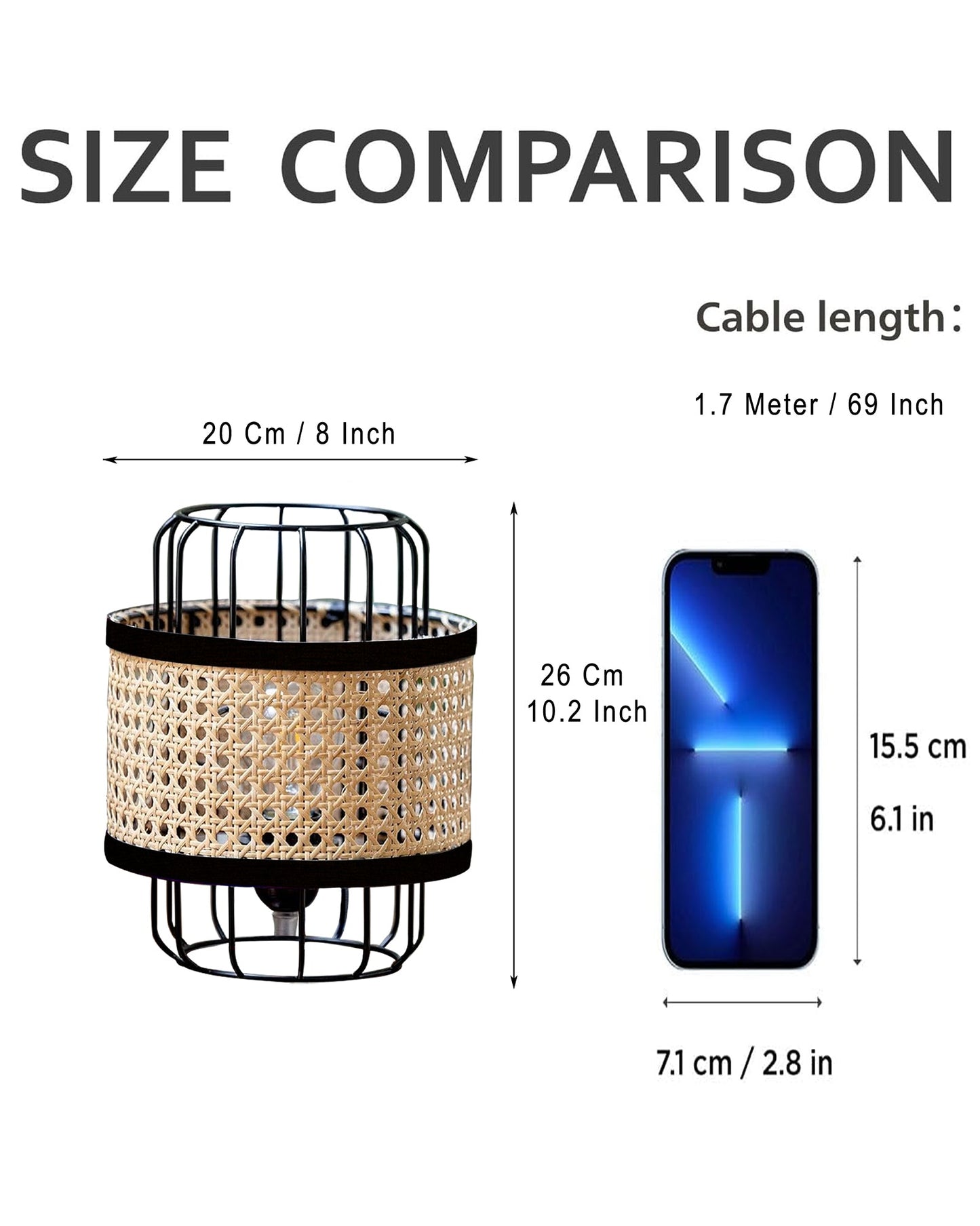 10" Modern Natural Rattan Cane Beige Mesh Webbing Wicker Metal Table lamp Boho Hollowed Out Beside Lamp for Living Room Bedroom Office Study