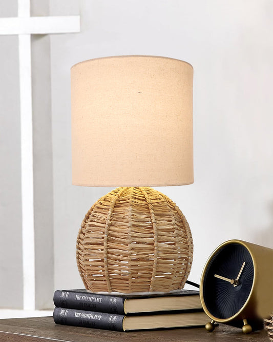 Homesake® Shade Rattan Table Lamp for Bedroom & Living Room, Natural Wicker Bedside Lamp for Bedroom, Living Room & Home Décor, E27 Holder, Livra, Scandinavian, Minimal Style Lighting (Round, Jute)