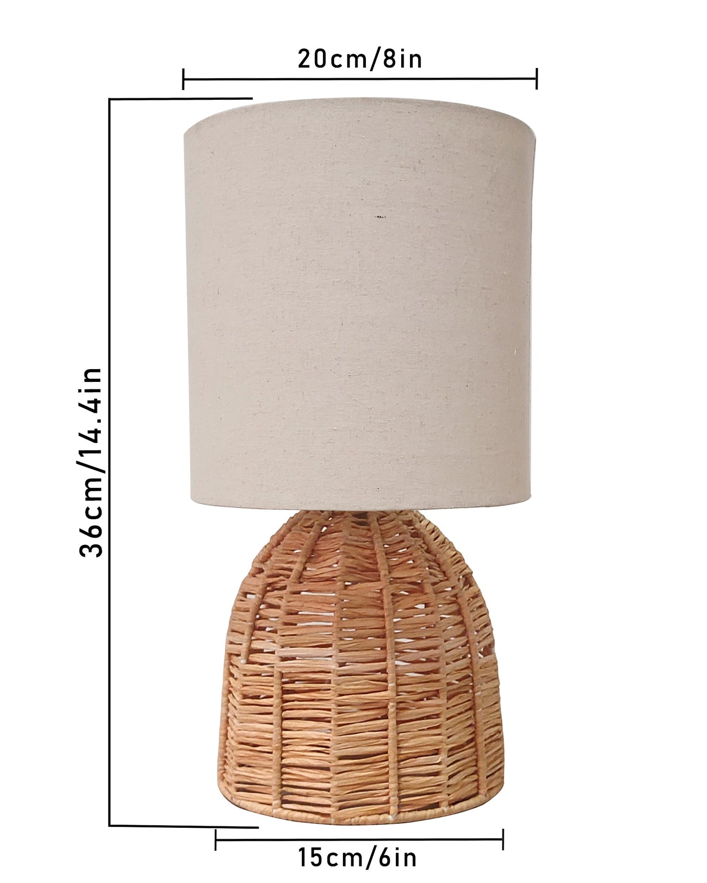 Homesake® Raffia Rattan Table Lamp with Fabric Shade, Small Nightstand Lamp, Natural Wicker Bedside Lamp for Bedroom, Living Room, Study & Home Décor, Livra Collection | E27 Holder