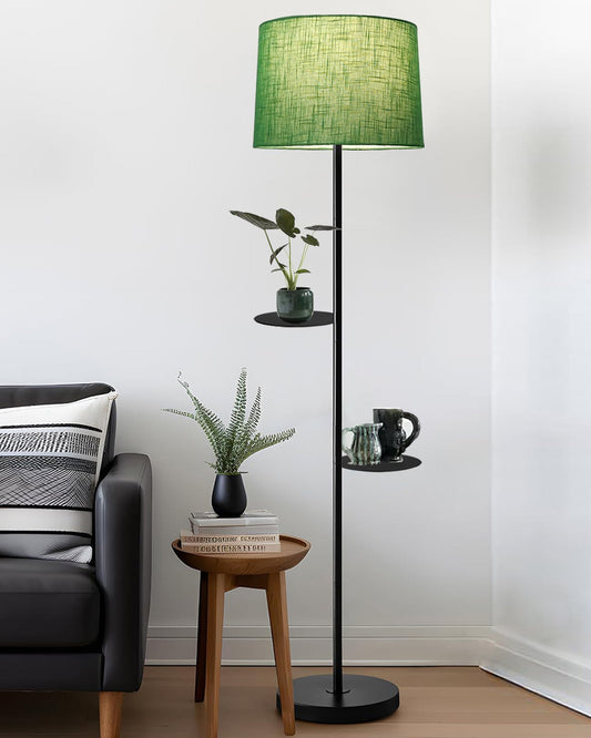 Dual Shelf Floor Lamp with Fabric Shade ,Nightstand Reading Floor Lamp with Shelves.