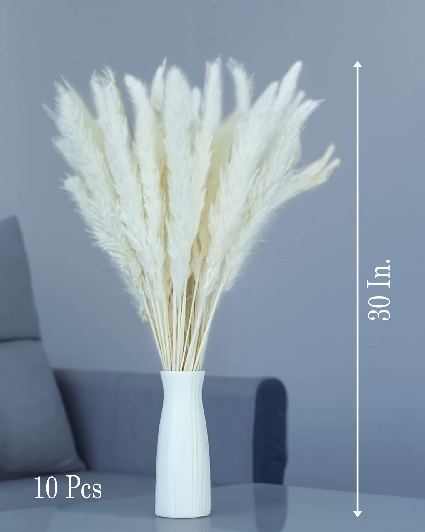 "10 Stems 46"" inch White Pampas Grass Decor Tall, Large Pompas Grass, Boho Neutral Home Decor Bouquet, Fluffy Pampass Grass for Floor Vase Wedding Floral, WhiteArrangements Wall Farmhouse Table Decor, White "