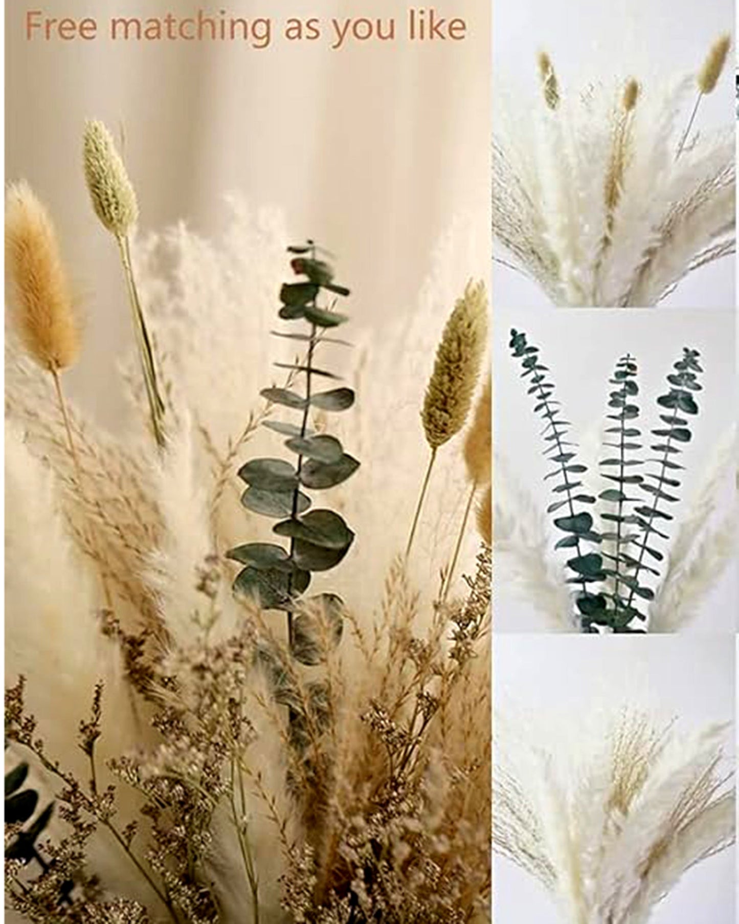Mixed Dried Pampas Natural Grass Decor DIY Boho Natural Dried Flowers Eucalyptus Decor Dry Dried Plants Bouquet for Vase Home Floral Arrangements Decorations for Home Wedding 50, 70 & 100, Pcs