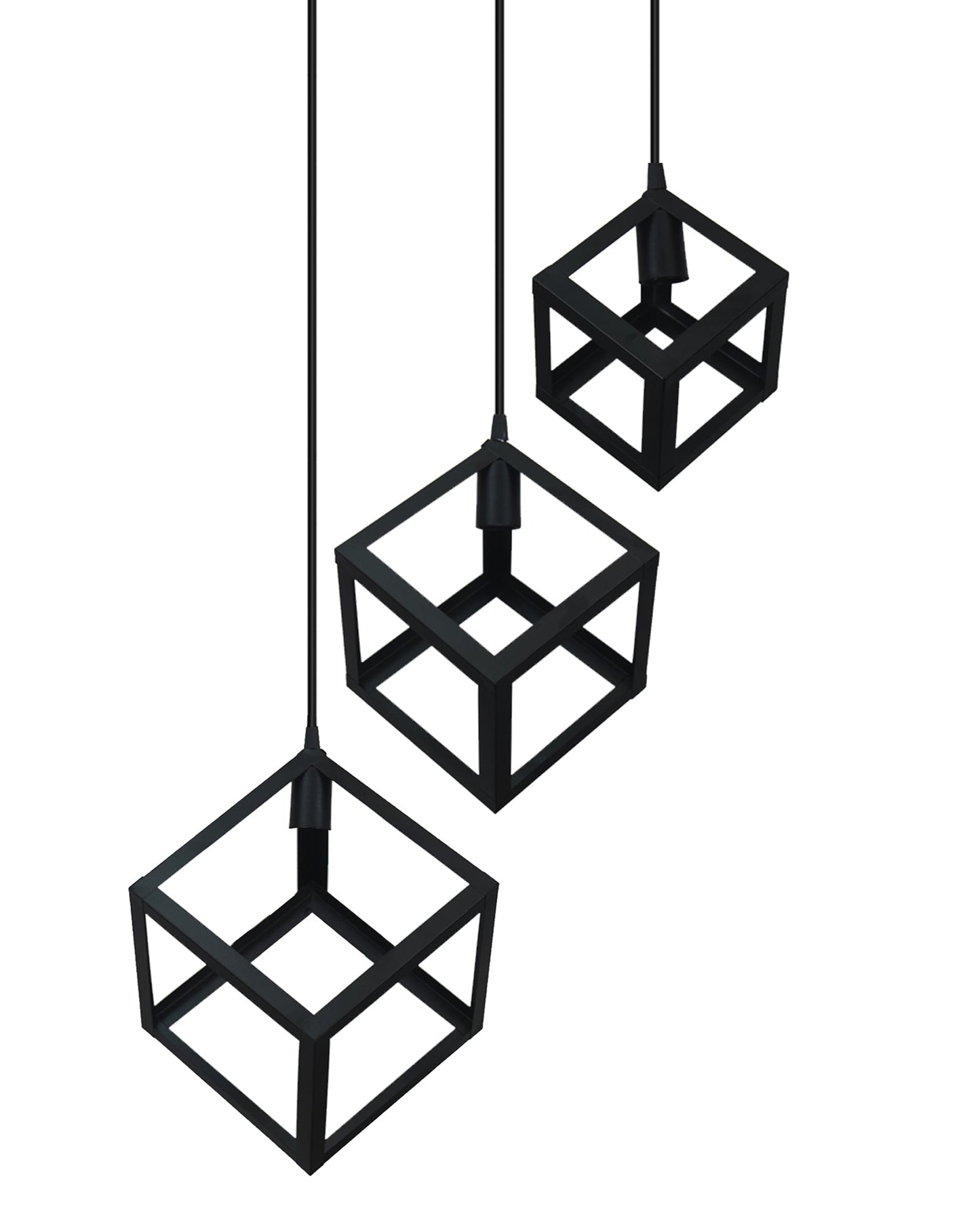 3-Light Cluster Pendant Lights Stairwell Lighting Small Chandelier Matt Black Modern Chandelier Light Fixture Foyer Chandeliers Entryway High Ceiling Staircase Lights, Poly-cube
