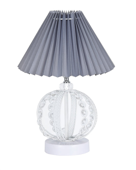 Modern Round Small Crystal Table Lamp,Contemporary Bedroom Bedside Nightstand Lamp,Desk Globe Lamp for Living Room Girls Kids Room, Sphere, Grey Pleated