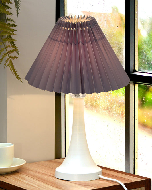 Farmhouse Matt Table Lamp for Bedroom, White Modern Bedside Lamps for Living Room, Rustic Table Light for Night Stands, Dorm, Office, Home Décor Fabric Shade, E27 holder, Cone, Iris Cone