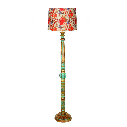 Royal Carving Antique Algae finish wooden floor lamp with Fabric Bird Shade