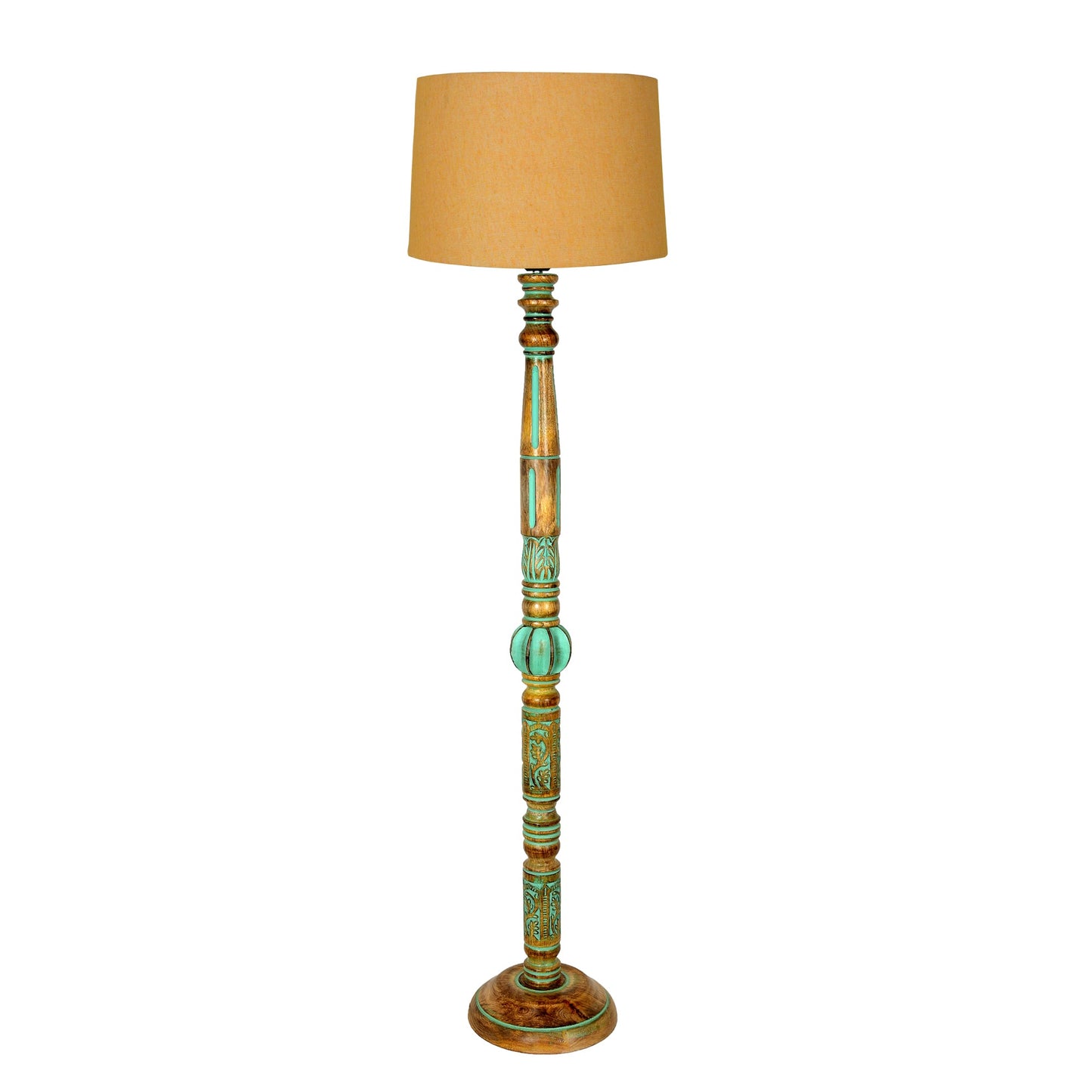 Royal Carving Antique Algae finish wooden floor lamp with Fabric Bird Shade