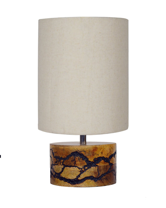 Classic Wood Lampshade Nightstand Lamps, Antique Base E27 Creative Bedside Lamps for Bedroom, Office, Gift, Shocker Fractal, Khadi