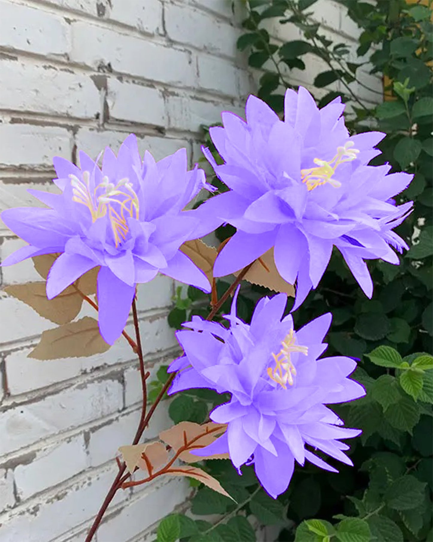 Artifical Dahlia Stick 3 Heads, 2 Sticks Fake Real Touch Flower for Living Room, Home, Office,Bedroom,Pooja, Diwali,DIY-Craft, Banquet Wedding Decoration, Snow Lotus, Brown