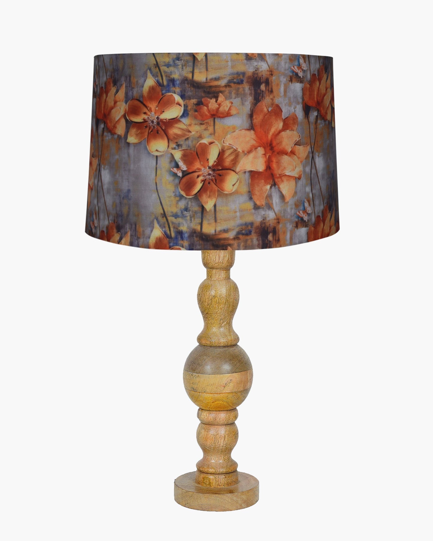 Industrial Wood Bubble Bedside Table Lamp, farmhouse Living Room Light, Khadi Drum Shade