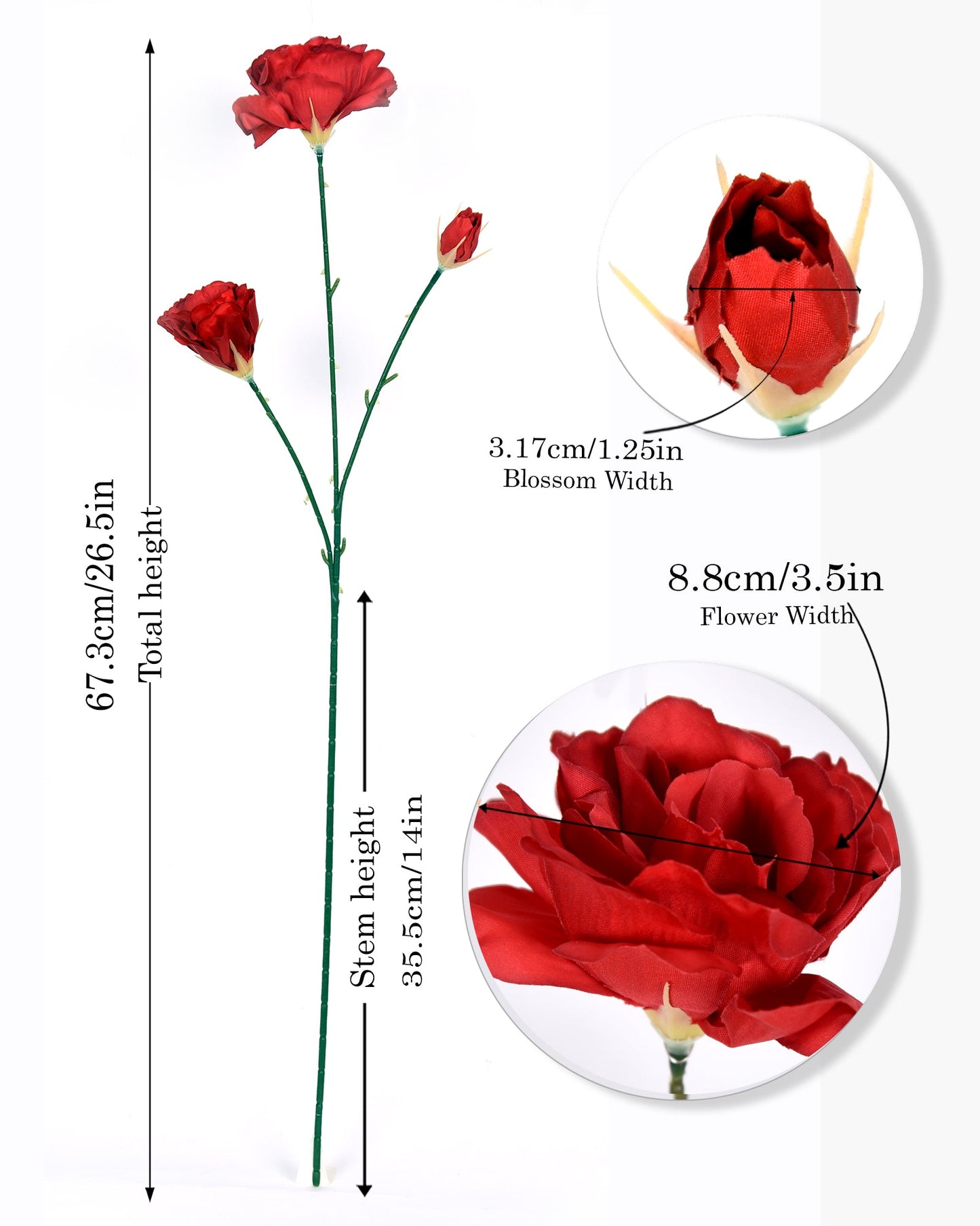 Homesake® Artificial Poppy Flower Stem, Set of 2 ,Real Touch Faux Floral Stems for Home & Table Decor, Living Room, Coral Orange