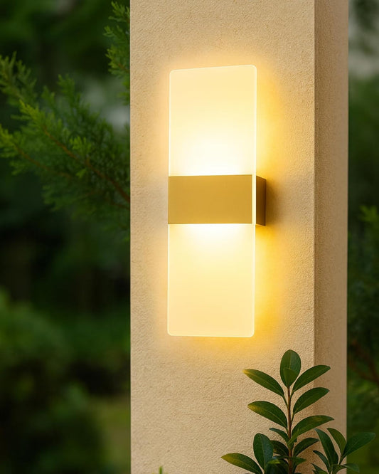 Modern LED Acrylic Wall Light for Living Room | Frosted Panel Sconce Vertical Panel Wall Mounted – Warm White, Indoor Decorative Lighting, Rectangle, Rose Gold