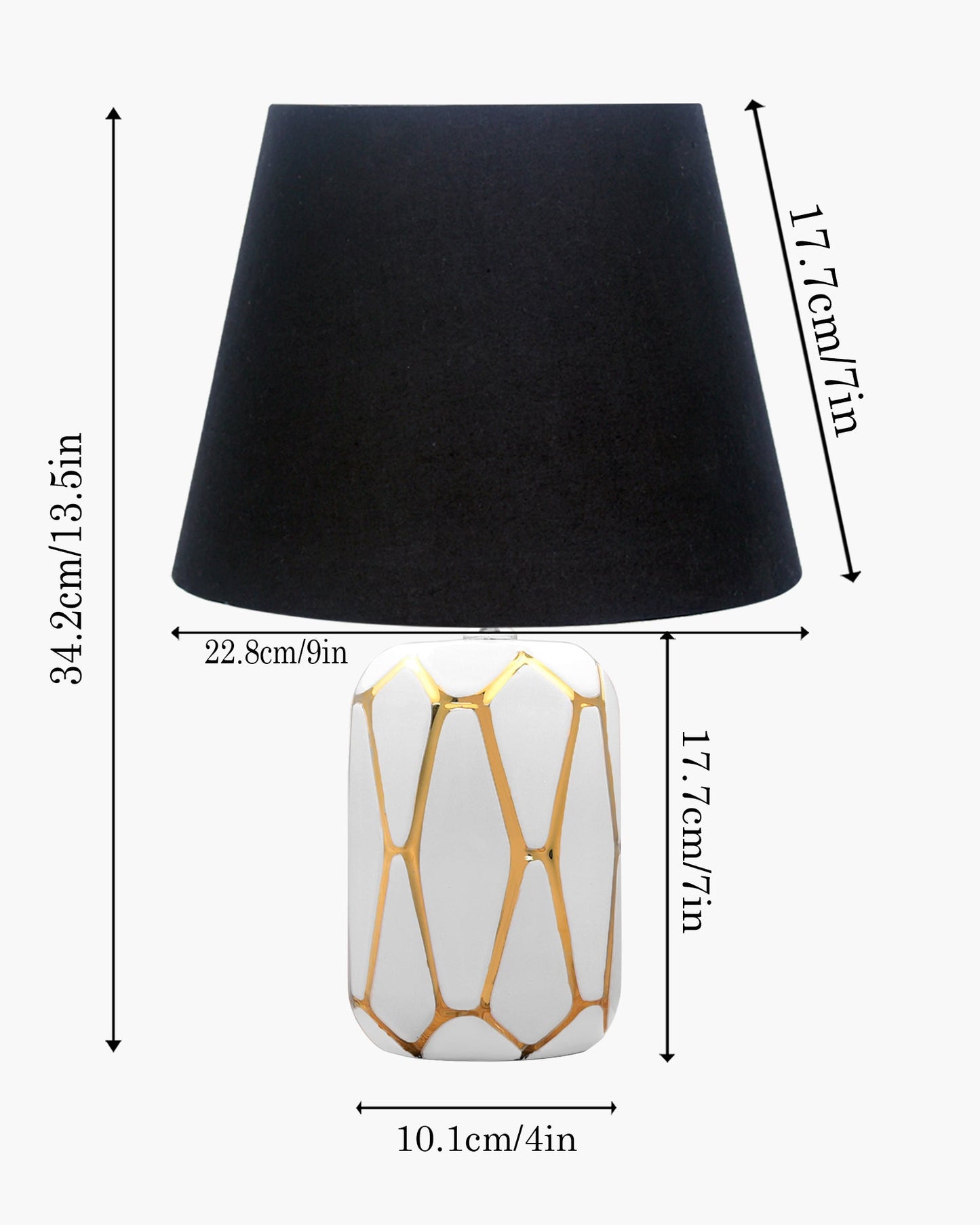 Retro Ceramic Base Bedside Table Lamp, Table Lamps for Home Decoration and Bedroom Decor with On/Off Button, Night Lamp with Cotton Fabric Shade, White Gold Hive, Khadi