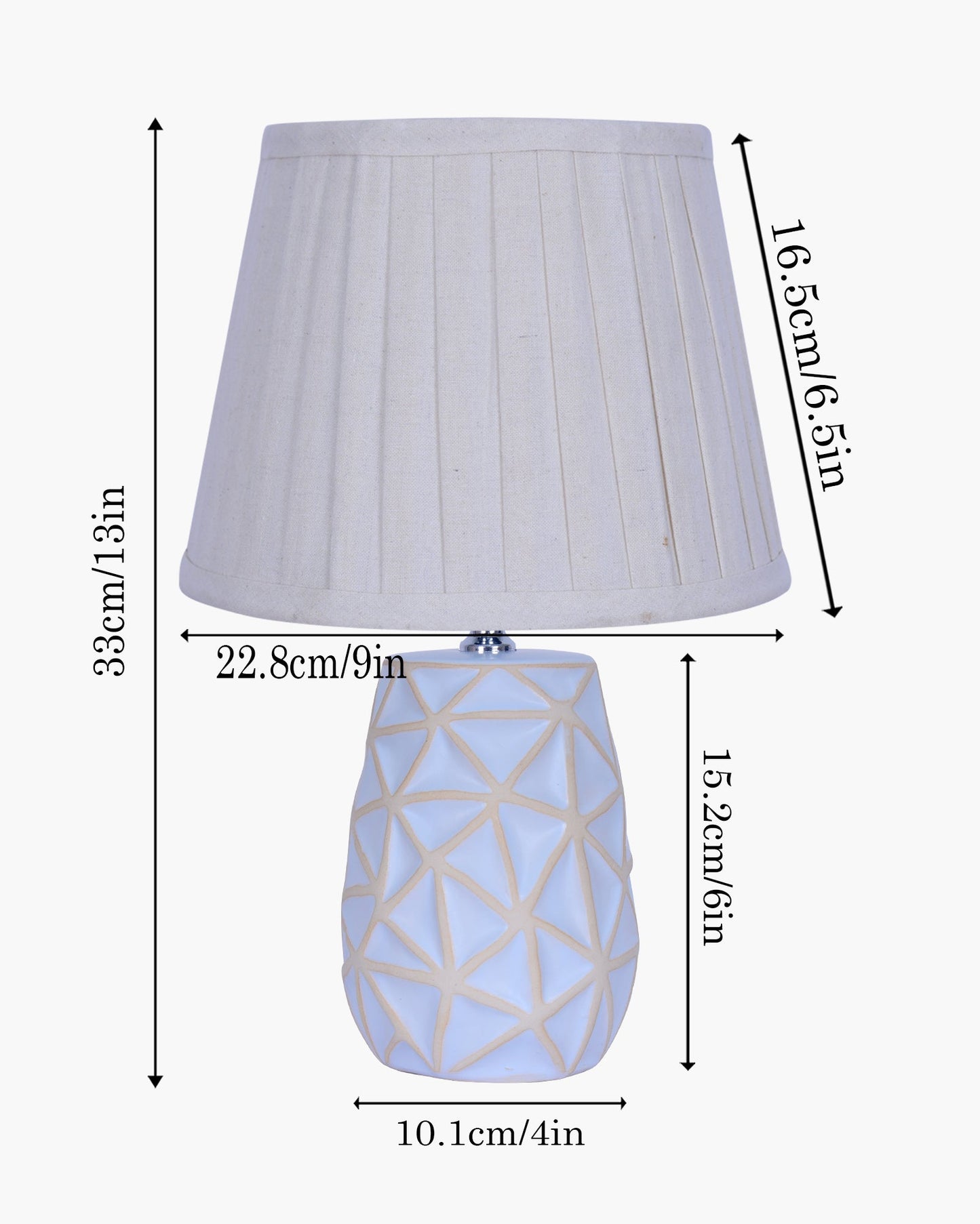 Retro Ceramic Base Bedside Table Lamp, Table Lamps for Home Decoration and Bedroom Decor with On/Off Button, Night Lamp with Cotton Fabric Shade, Whitewash Prism, Khadi