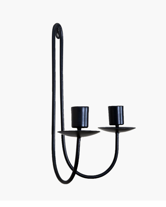 Wall Candle Holder Stand for Living Room, Black Metal Wall Sconce with Dual Taper Candle Holder, Decorative Candle Stand for Home Décor