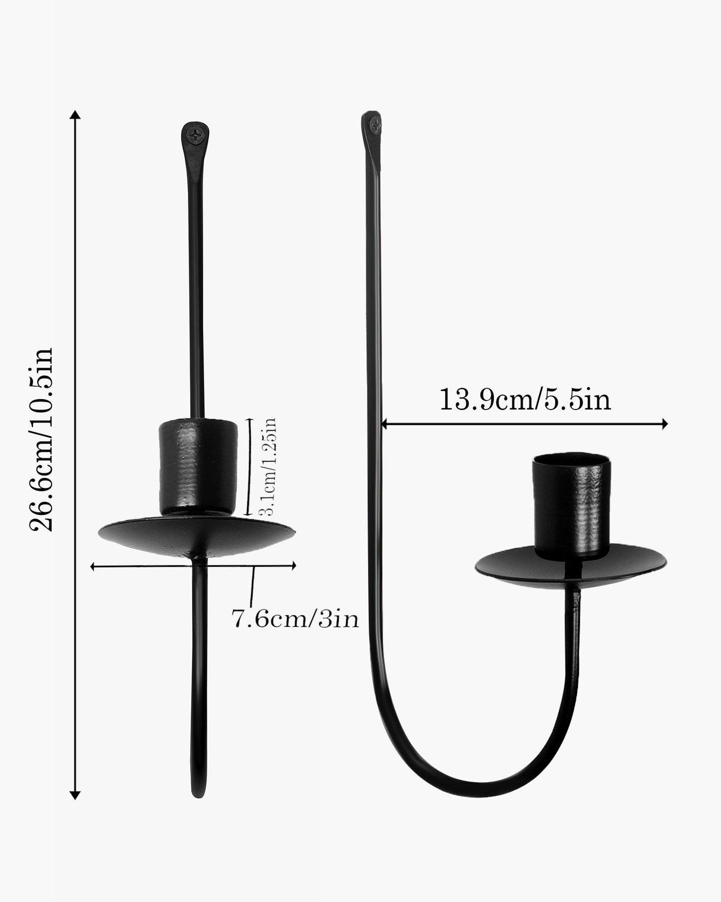 Wall Candle Holder Stand for Living Room, Black Metal Wall Sconce with Taper Candle Holder, Decorative Candle Stand for Diwali, Home Décor (Set of 2)
