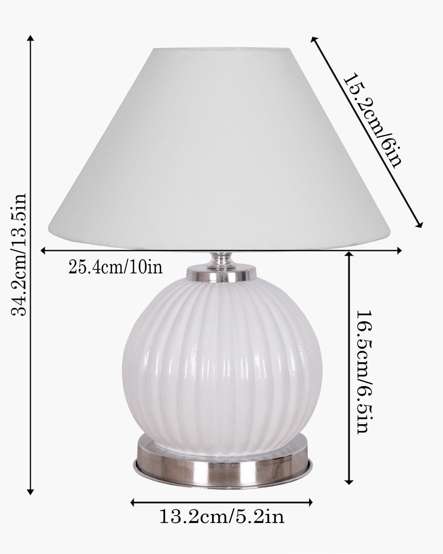 Ripple Glass Table Lamp with Fabric Shade, Bedside Nightstand Lamp for Cozy Bedroom, Living Room & Office