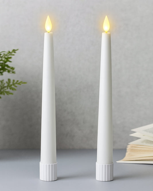 Flameless Taper Candles - 11" Flickering LED Candlesticks, Electric Candles for Home Diwali Wedding Parties Holiday Decor, White, set of 2 & 6