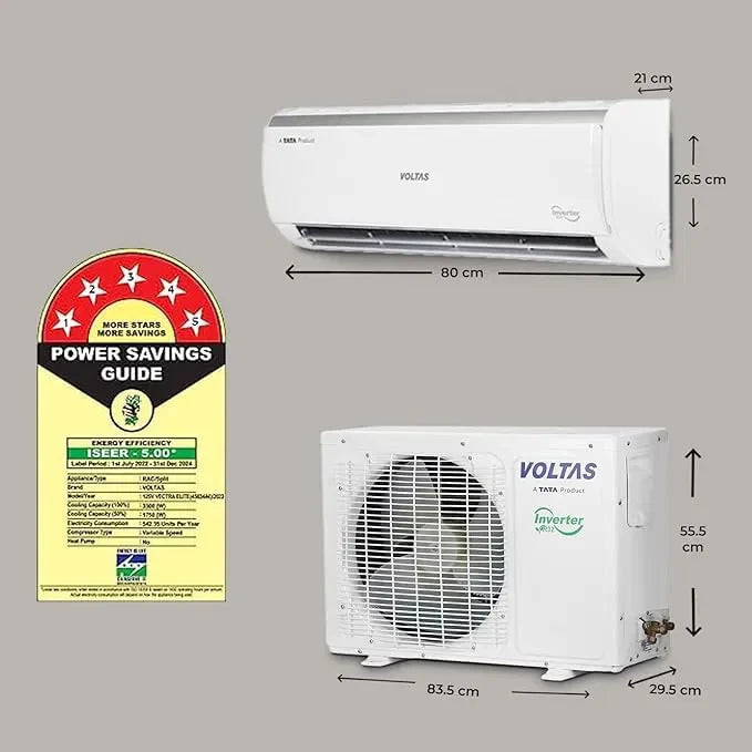 Voltas 1 Ton 5 Star, Inverter Split AC(Copper, 4-in-1 Adjustable Mode Vectra Elite