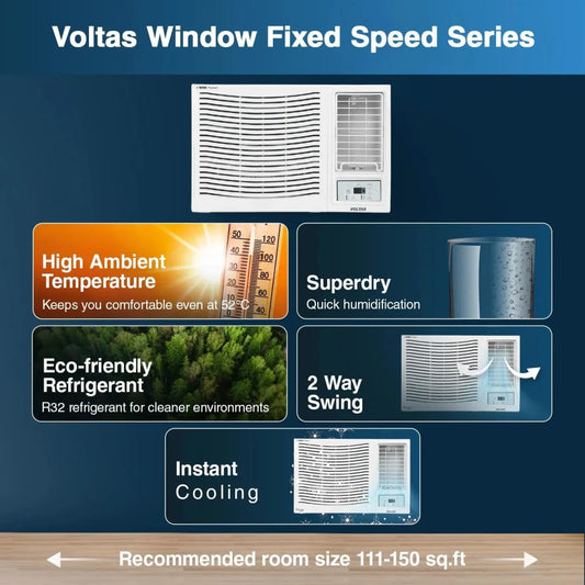 Voltas 1.5 Ton 3 Star Fixed Speed Window AC (Copper, Sleep Mode, Memory Restart Vectra Prism)