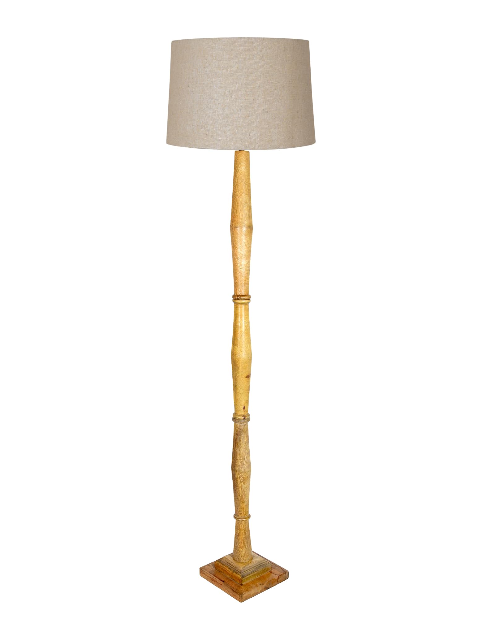 Wood Antique Candlestick Fabric Drum Shade Decor for Living Room Reading House Bedroom Home, Natural Diamond