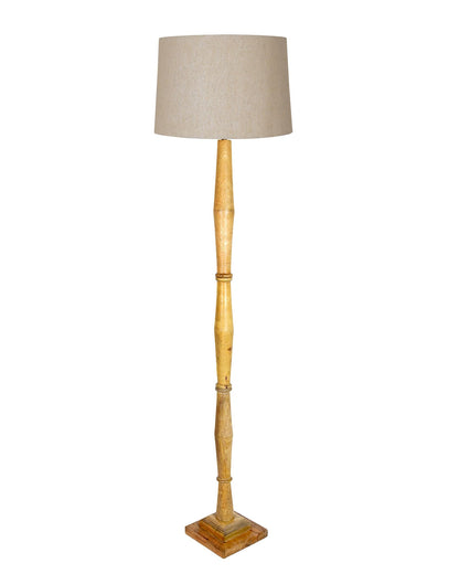 Wood Antique Candlestick Fabric Drum Shade Decor for Living Room Reading House Bedroom Home, Natural Diamond