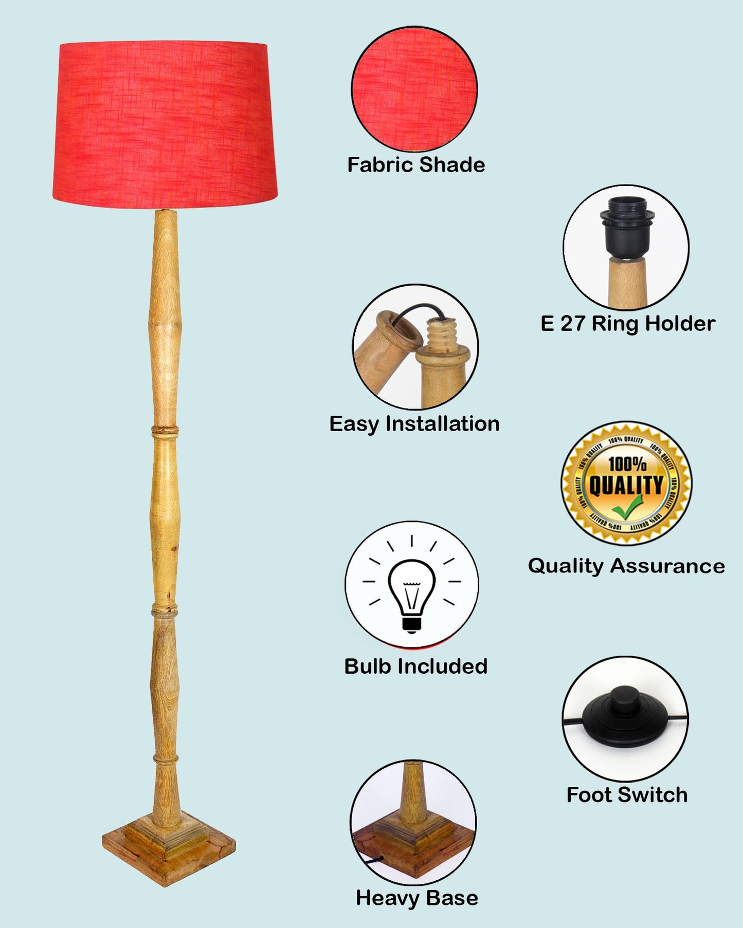 Wood Antique Candlestick Fabric Drum Shade Decor for Living Room Reading House Bedroom Home, Natural Diamond