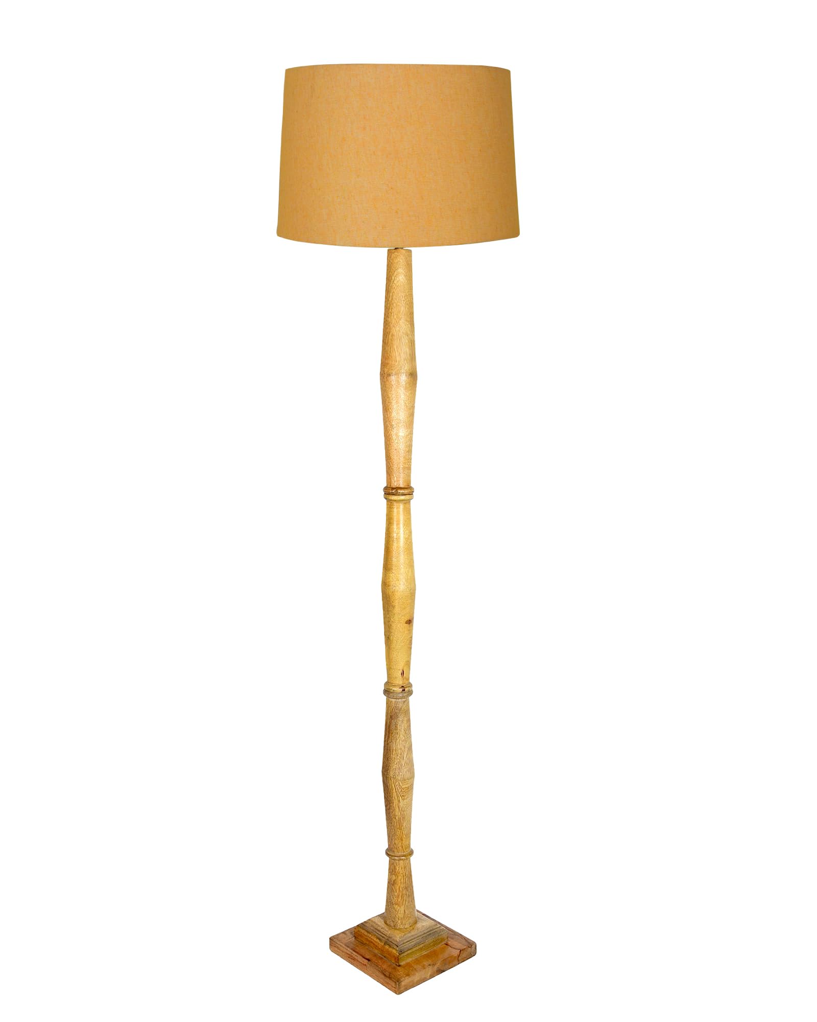 Wood Antique Candlestick Fabric Drum Shade Decor for Living Room Reading House Bedroom Home, Natural Diamond