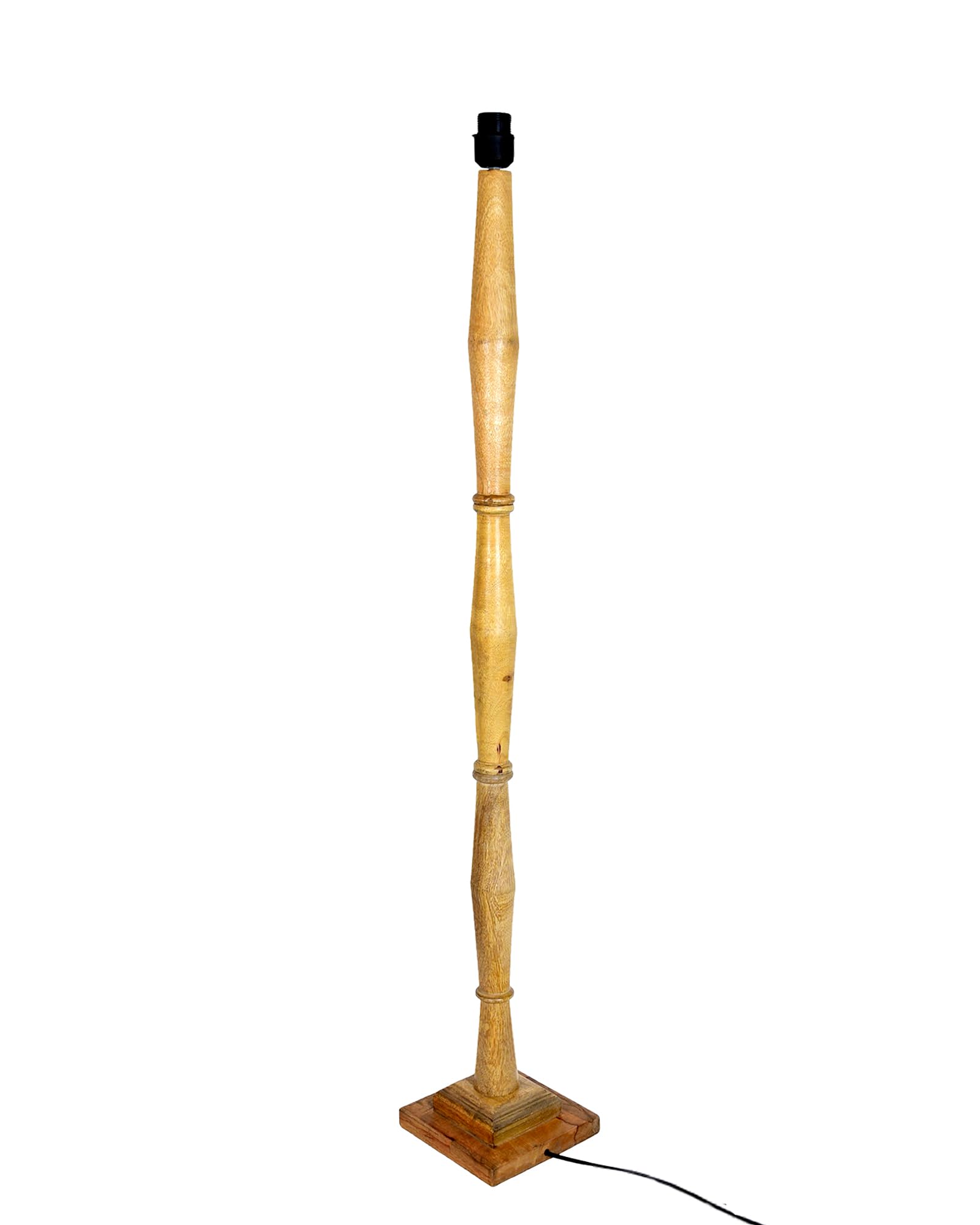 Wood Antique Candlestick Fabric Drum Shade Decor for Living Room Reading House Bedroom Home, Natural Diamond