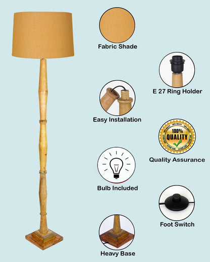 Wood Antique Candlestick Fabric Drum Shade Decor for Living Room Reading House Bedroom Home, Natural Diamond