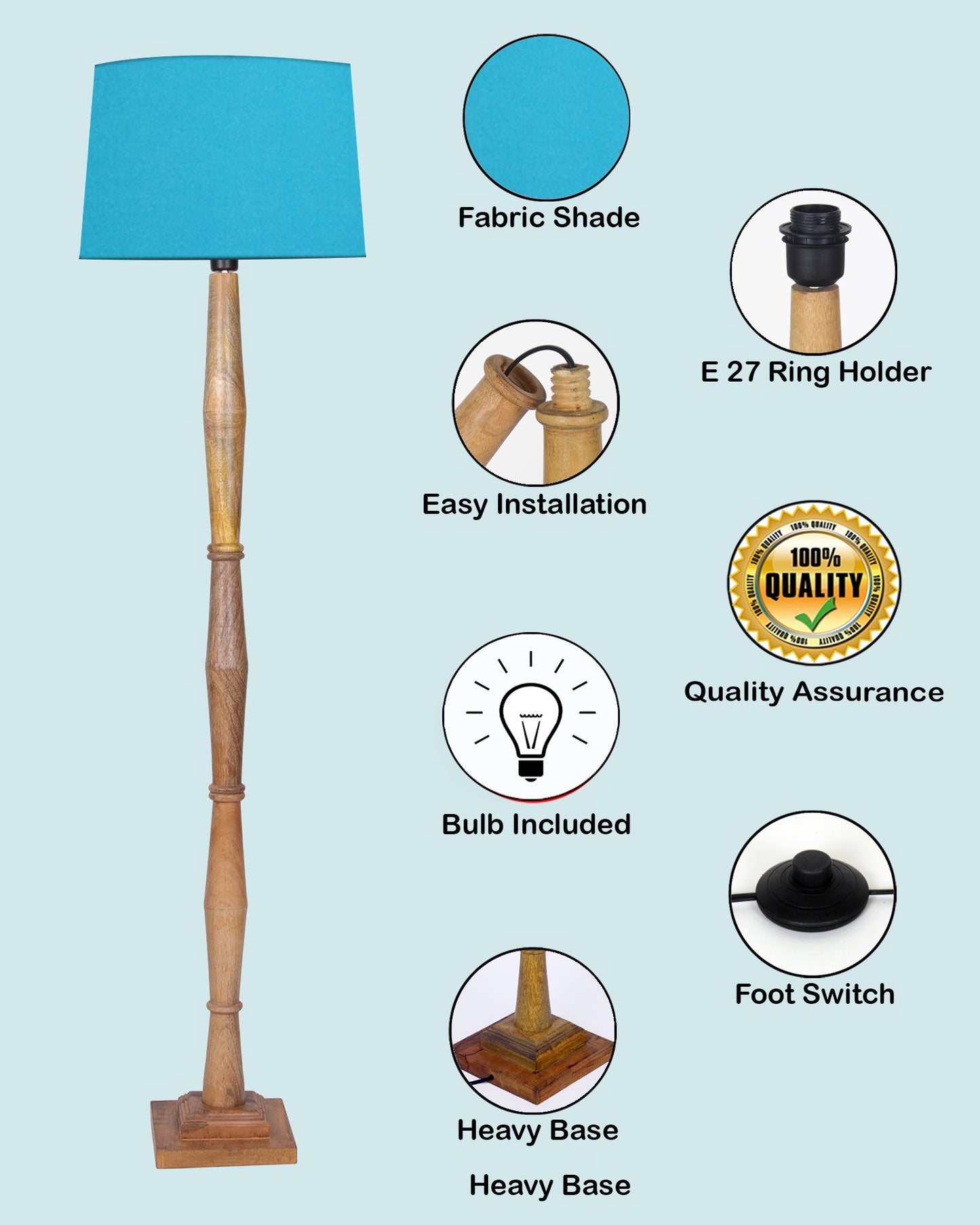 Wood Antique Candlestick Fabric Drum Shade Decor for Living Room Reading House Bedroom Home, Natural Diamond
