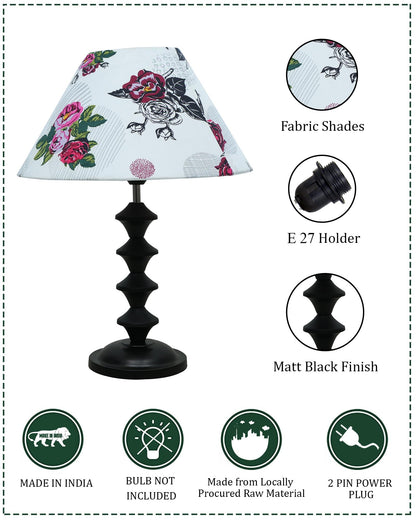 Black Metal Table Lamp with Fabric Shade, B22 holder, Pillar