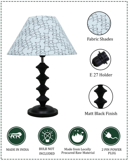 Black Metal Table Lamp with Fabric Shade, B22 holder, Pillar