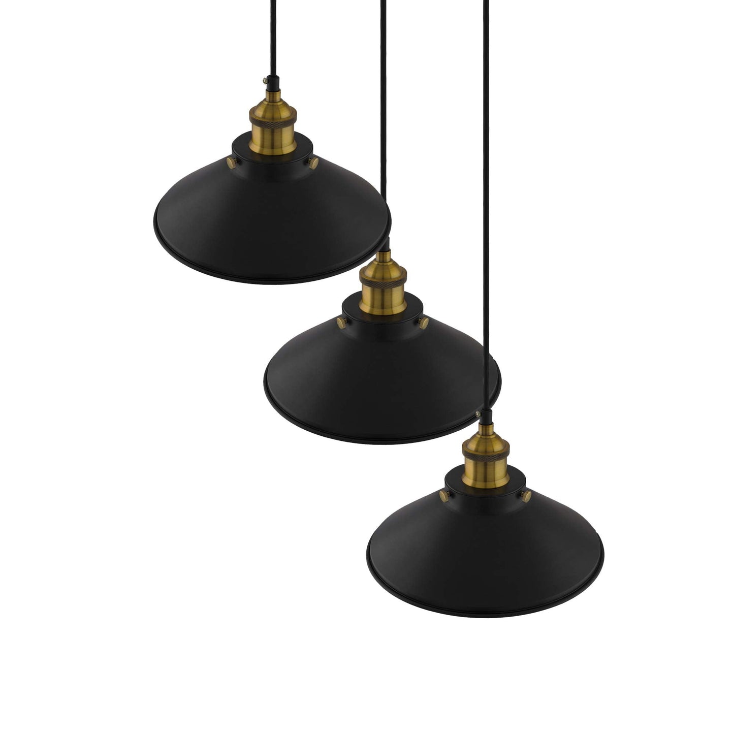 3-Lights Round Cone Shade Cluster Chandelier Hanging Light, Decorative, Black, Kitchen Area and Dining Room Light, LED/Filament Light
