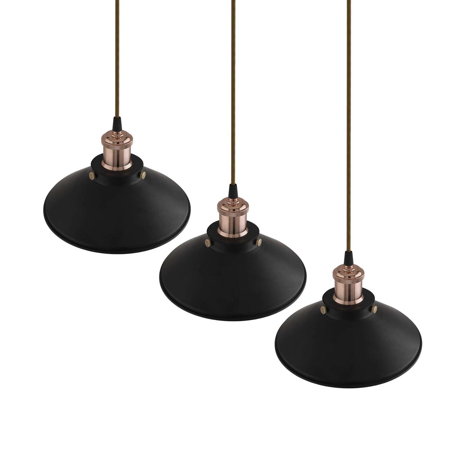 3-Lights Linear Cone Shade Cluster Chandelier Hanging Light, Decorative, Black, Kitchen Area and Dining Room Light, LED/Filament Light