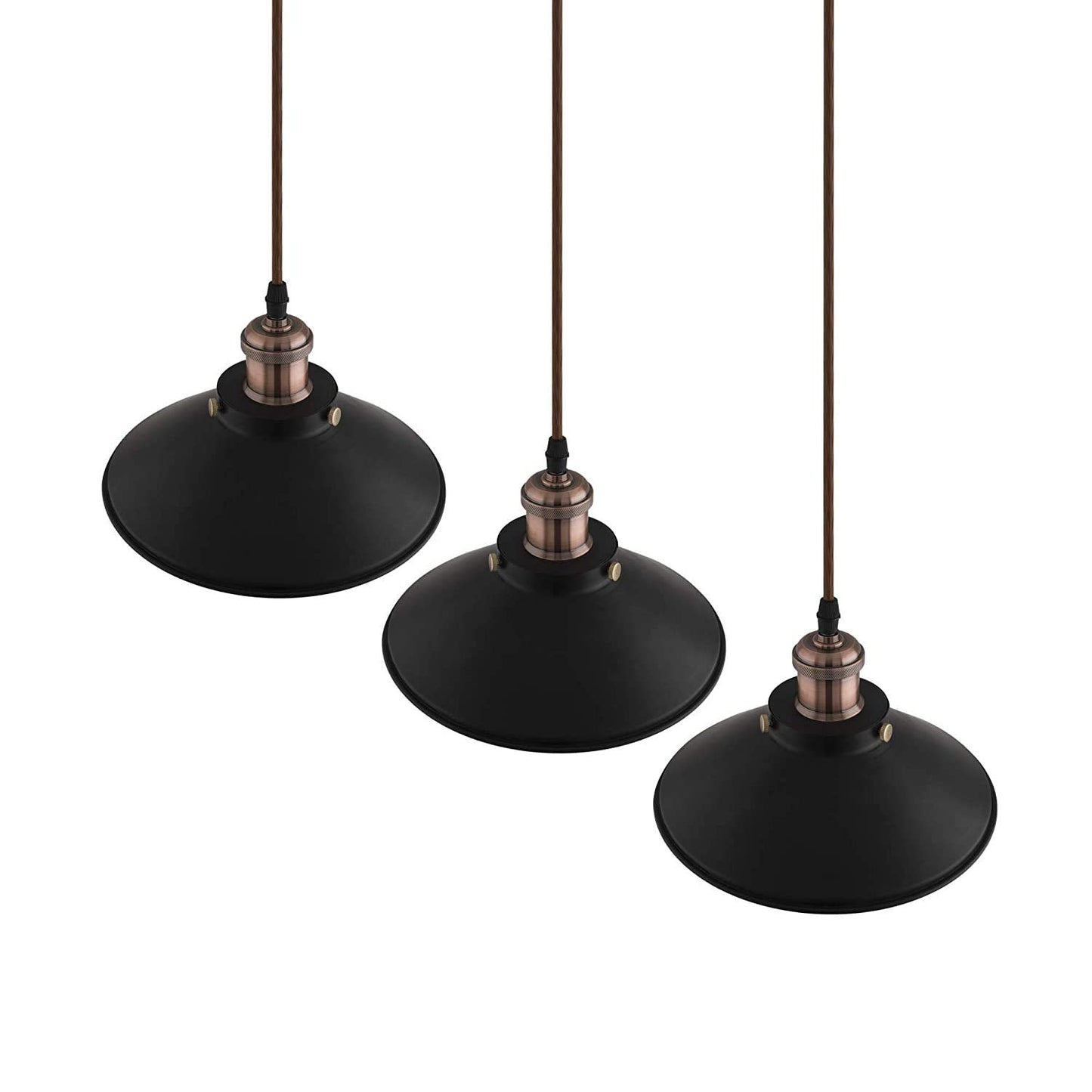 3-Lights Linear Cone Shade Cluster Chandelier Hanging Light, Decorative, Black, Kitchen Area and Dining Room Light, LED/Filament Light