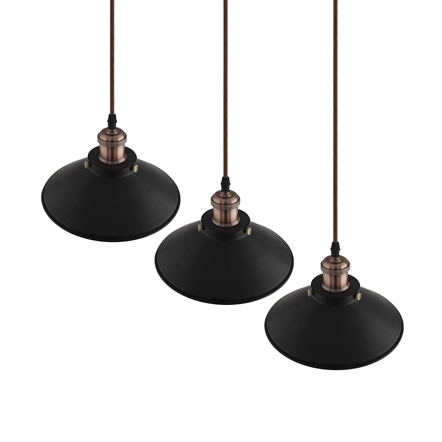 3-Lights Linear Cone Shade Cluster Chandelier Hanging Light, Decorative, Black, Kitchen Area and Dining Room Light, LED/Filament Light