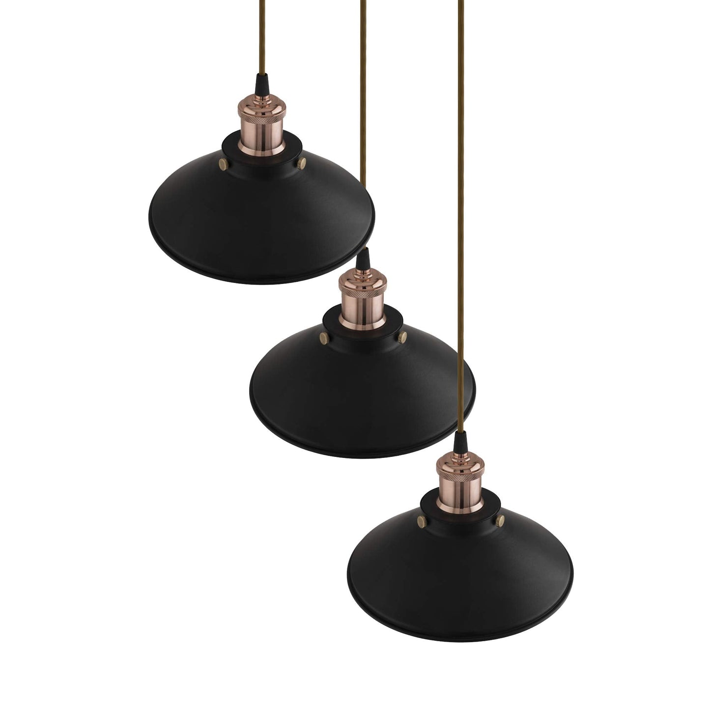 3-Lights Round Cone Shade Cluster Chandelier Hanging Light, Decorative, Black, Kitchen Area and Dining Room Light, LED/Filament Light