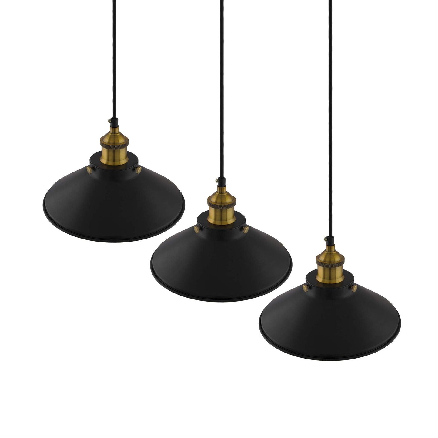3-Lights Linear Cone Shade Cluster Chandelier Hanging Light, Decorative, Black, Kitchen Area and Dining Room Light, LED/Filament Light