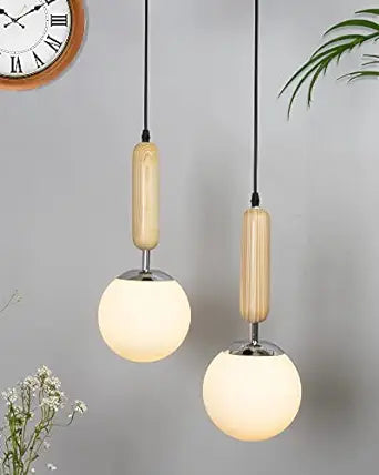 Wood Bullet Lamp with chrome cap Ceiling lamp white frosted glass globe Pack of 1