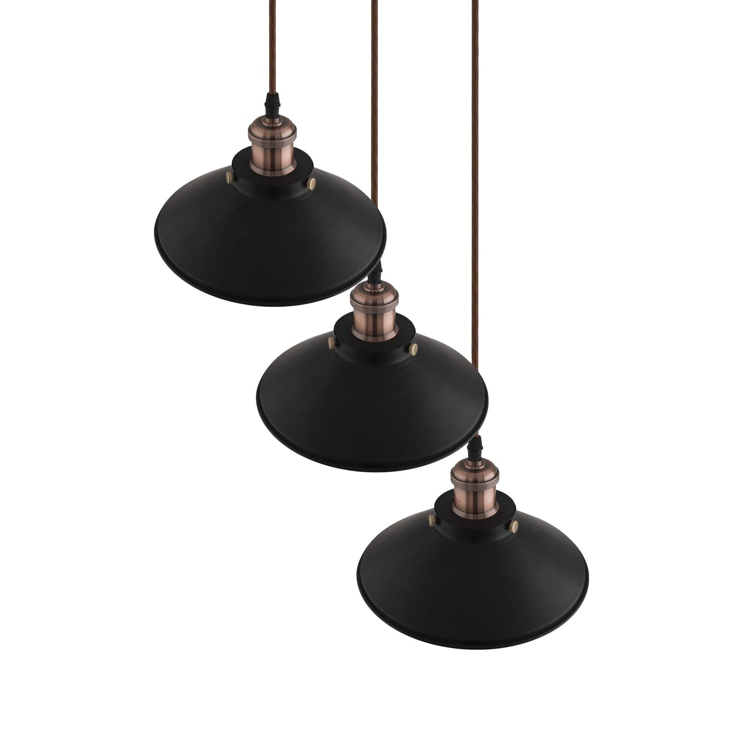 3-Lights Round Cone Shade Cluster Chandelier Hanging Light, Decorative, Black, Kitchen Area and Dining Room Light, LED/Filament Light