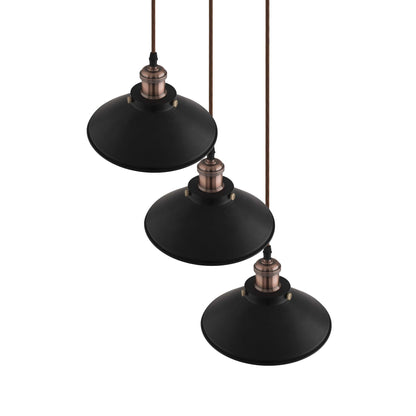3-Lights Round Cone Shade Cluster Chandelier Hanging Light, Decorative, Black, Kitchen Area and Dining Room Light, LED/Filament Light