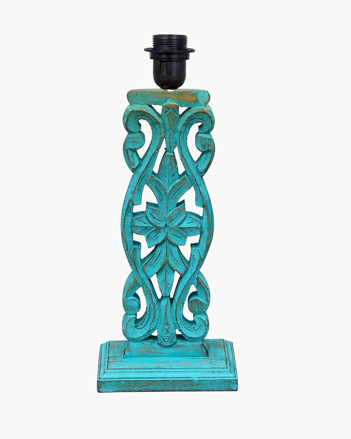 Sculptural Hand Carved Wood Table Lamp with Khadi Square shade