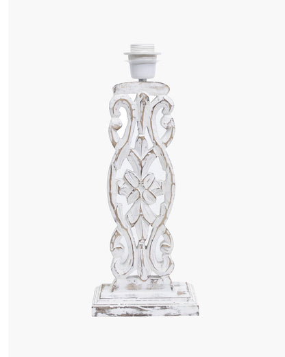 Sculptural Hand Carved Wood Table Lamp with Oval White shade, Antique Black