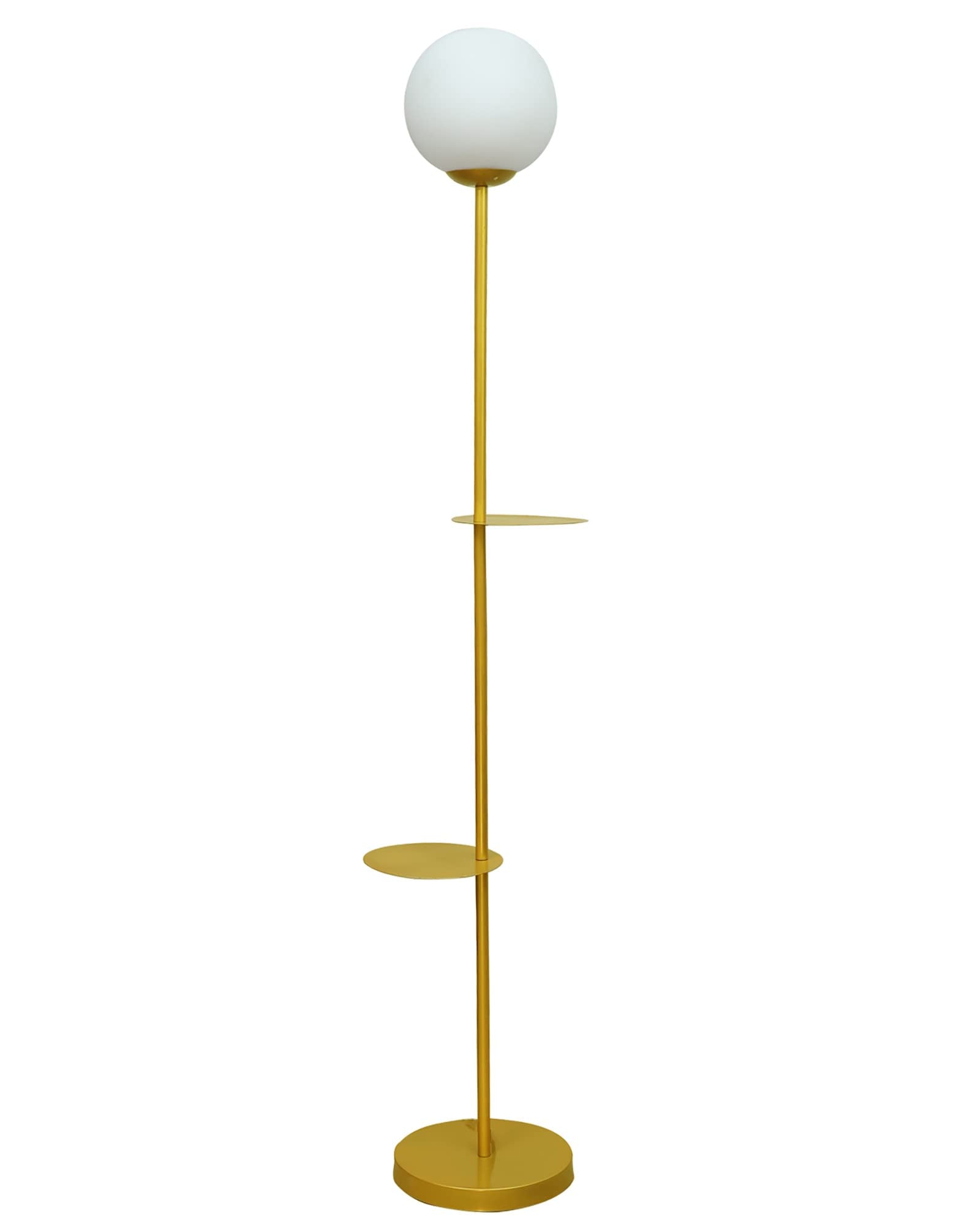 Homesake® Contemporary Duo Shelf Metal Floor Lamp for Living Room | Bedside Side Lamp for Living room Office Home Decor Standing Lamp | Black, White Globe (Black)