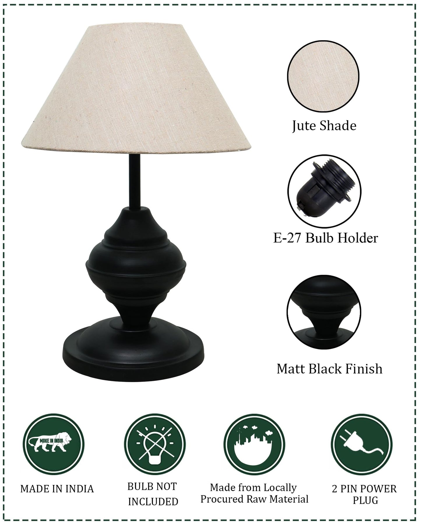 Black Metal Table Lamp | for Living Room | Modern Bedside Light with Pleated Shade | Decorative Night Lamp for Bedroom, Study, Office | Home Decor Lighting, E27 holder, Urn